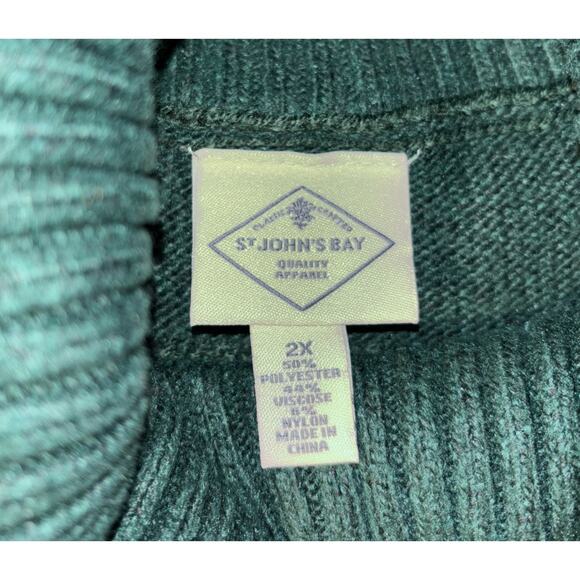 St. John's Bay Womens 2X Green Cable Knit Turtleneck Preppy Cozy - Picture 3 of 7